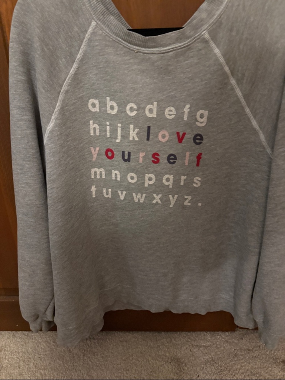 Wildfox Gray Crewneck Sweatshirt with Multicolor 'love yourself' Letters, L